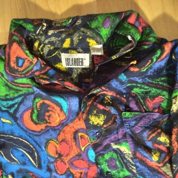 Vintage Islander Abstract Geometric Pattern Hawaiian Shirt - Picture 1 of 6